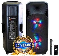 MR DJ LETSPARTY Dual 12" Battery Powered Bluetooth Speaker, UHF Wireless