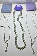 Lot Of 3 Claire  s Jewelry Necklaces Faux Pearl Rhinestone Silver Tone