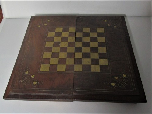 Fine 19th C. Heavily Inlaid FRENCH Burl Wood Game Box w/ Checkers & Backgammon - Picture 2 of 12