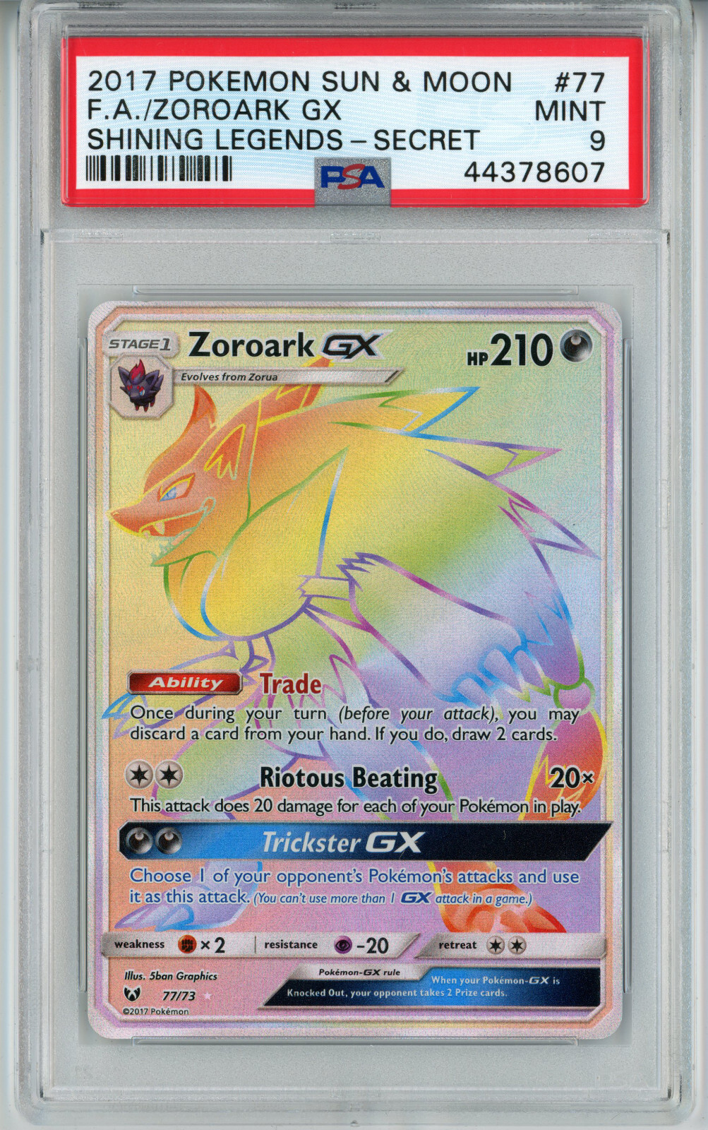 POKEMON SHINING LEGENDS ZOROARK GX #77 SECRET RARE HOLO PSA 9 MINT #44378607