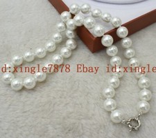 Natural 8/10/12mm White South Sea Shell Pearl Round Beads Necklace 20''