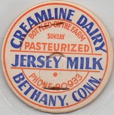 Milk Bottle Cap - Creamline Dairy - Bethany, Connecticut - PHONE 80933 - SUNDAY