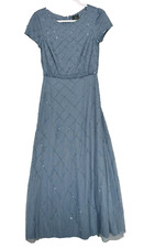 ADRIANNA PAPELL Gown Size 2 Light Blue Beaded Sequin Blouson FLAWS