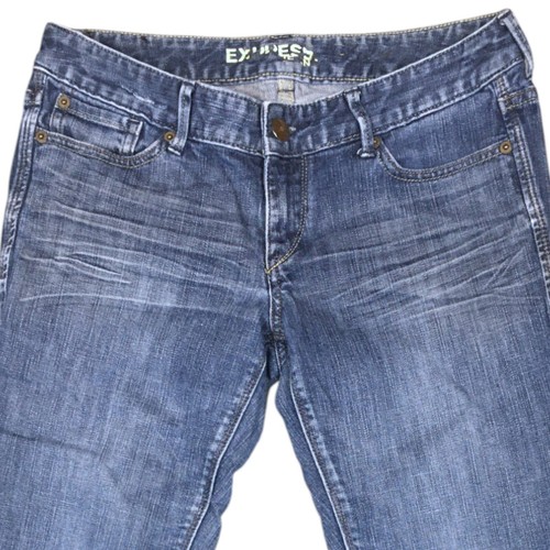 Express Jeans Low Rise Stretch Blue Womens Denim Size 6R Raw Hems - Picture 2 of 8