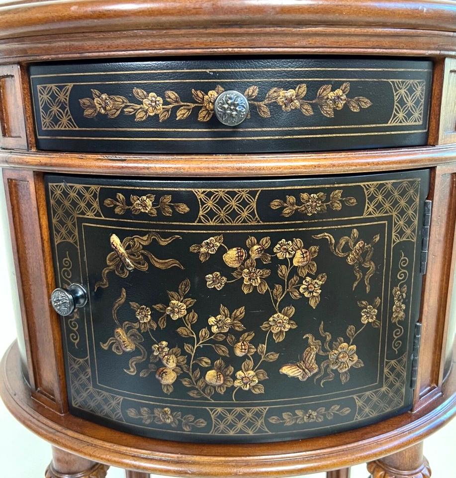 Armário oval/mesa lateral estilo italiano couro sintético levantado nogueira - Imagem 4 de 4