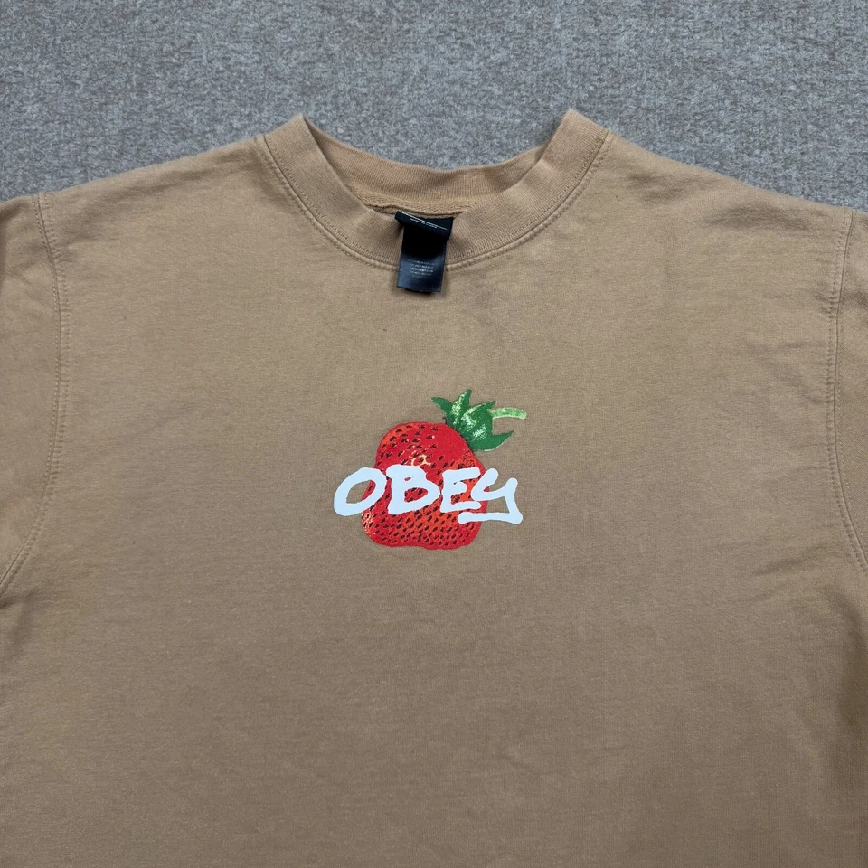 Obey Graphic T Shirt Women's Size S Brown Long Sleeve Pullover Strawberry Tee - Image 3 of 4
