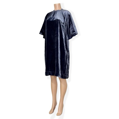 $225 NWT COS Gathered Silk-Blend Velvet Midi Dress, Navy, 4 (US) - Picture 8 of 11