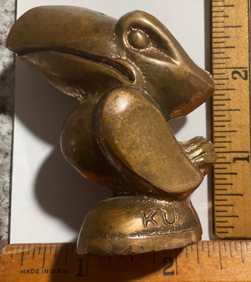 KU George Knotts Brass Jayhawk Paper Weight 3'' Tall Heavy Rock Chalk
