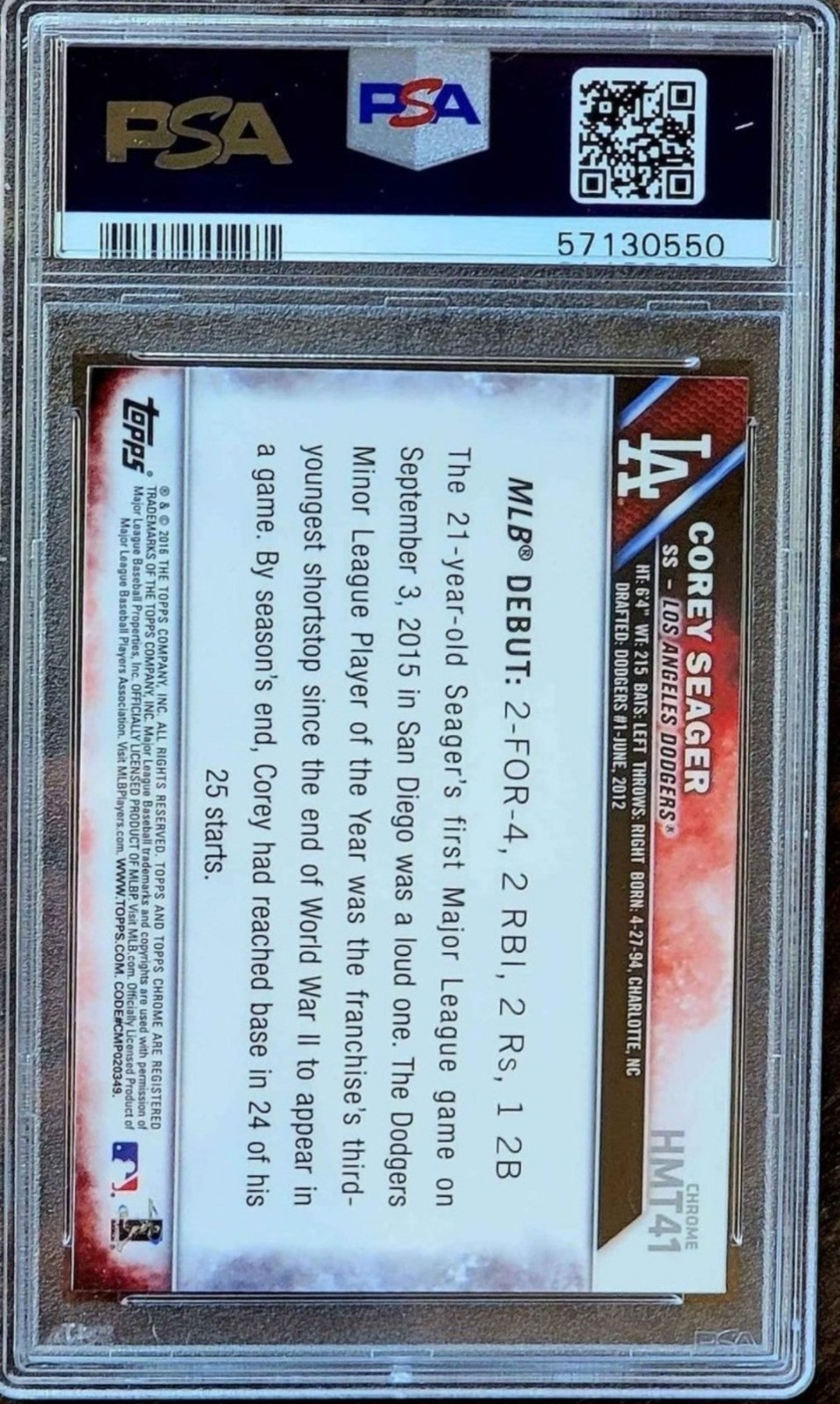 2016 COREY SEAGER Topps Chrome Update PSA 10 GEM MINT Rookie RC #HMT41  view 2