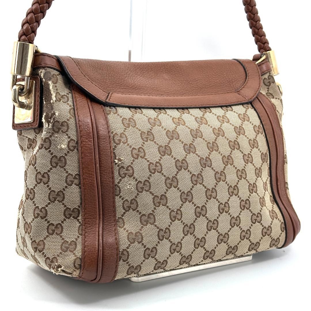 GUCCI GG Canvas Tote Bag Brown Leather Authentic Handbag with Tassel thumbnail 2