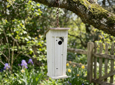 Amish Made Birdhouse Outhouse Tin Roof Bird House in Antique White Finish
