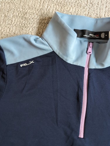 RLX Ralph Lauren Women's Medium Blue Polo 1/3 Zip Shirt B9 - Picture 2 of 5