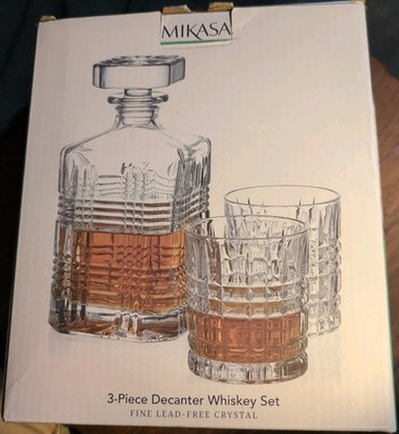 Mikasa Decanter Whiskey Set (3 Piece) Fine Lead-Free Cut Crystal Barware Glasses