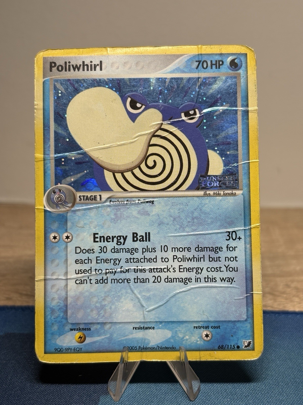 Poliwhirl 68/115 Ex Unseen Forces Stamped Reverse Holo Foil Pokemon Card DMG HP
