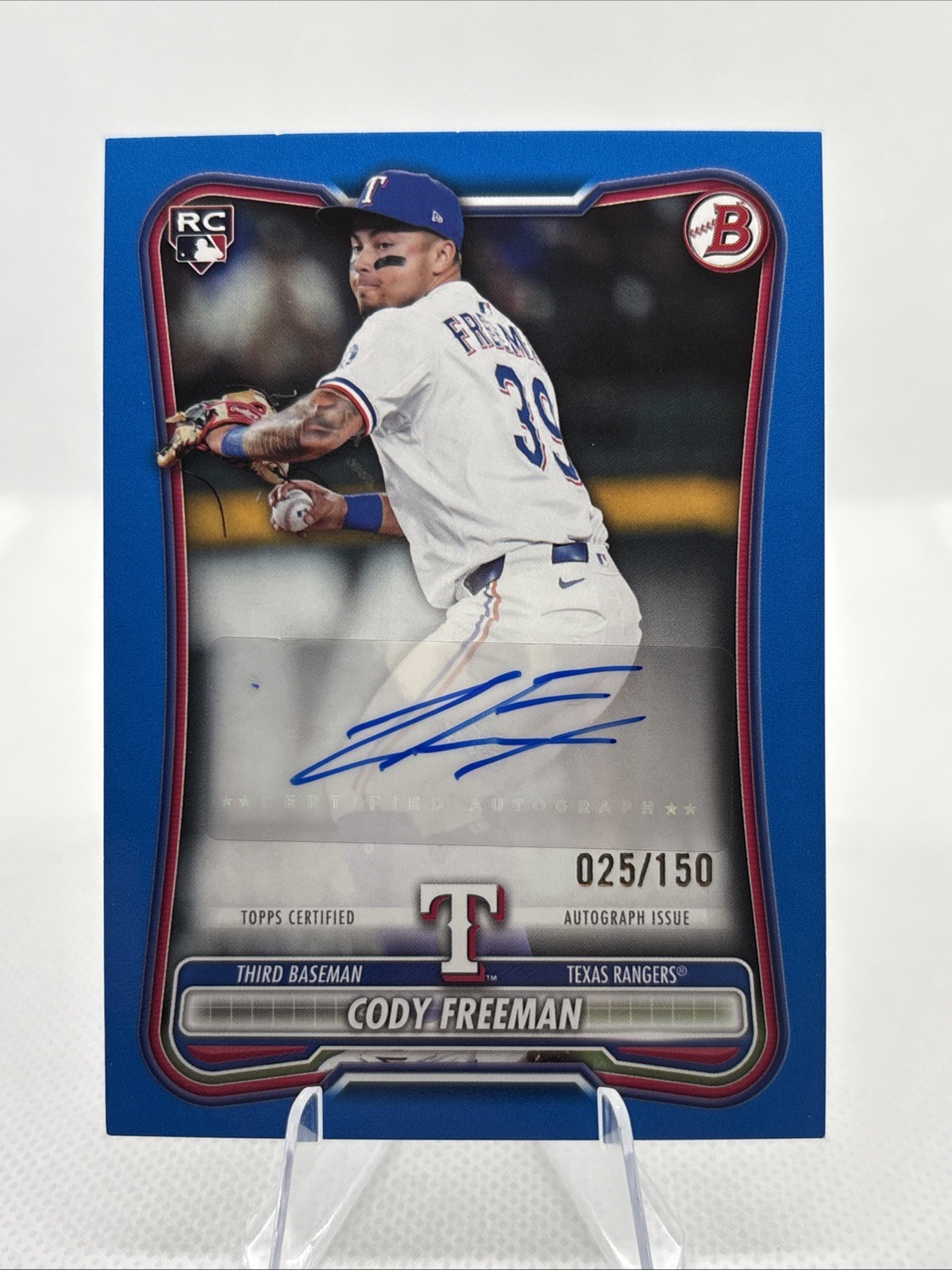 2026 Bowman Baseball Cody Freeman Rookie (RC) Auto Blue /150 Rangers #PRV-CF