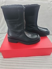 New Salvatore Ferragamo Montse Sz 9.5 C Black Fur Lined Logo Zip Up Boots Italy