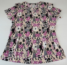 Koi Artist Series Macu Barreto Every Day Floral Cat Scrubs V-Neck Leslie Top S