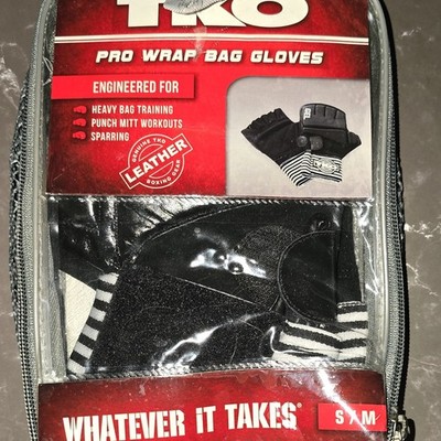 TKO Pro Wrap Bag Gloves S/M Black White Synthetic Leather 501LWB Pro Model