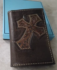 Nocona Leather Goods Top Grain Leather Tri-Fold Wallet N5487244/Brown-New in Box