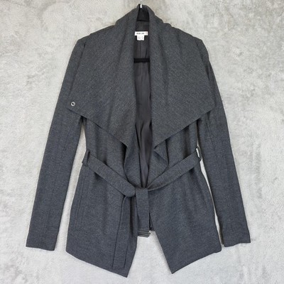 Helmut Lang Jacket Womens XS Gray Wool Belted Waterfall USA Open