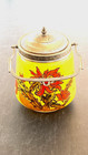 ANCIEN SEAU A BISCUIT EN VERRE DECOR EMAILLE SIGNE JEM