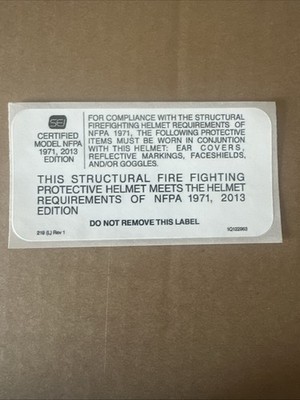 MSA CAIRNS Leather Fire Helmet Labels, NFPA LABEL (PRESENTATION ONLY)