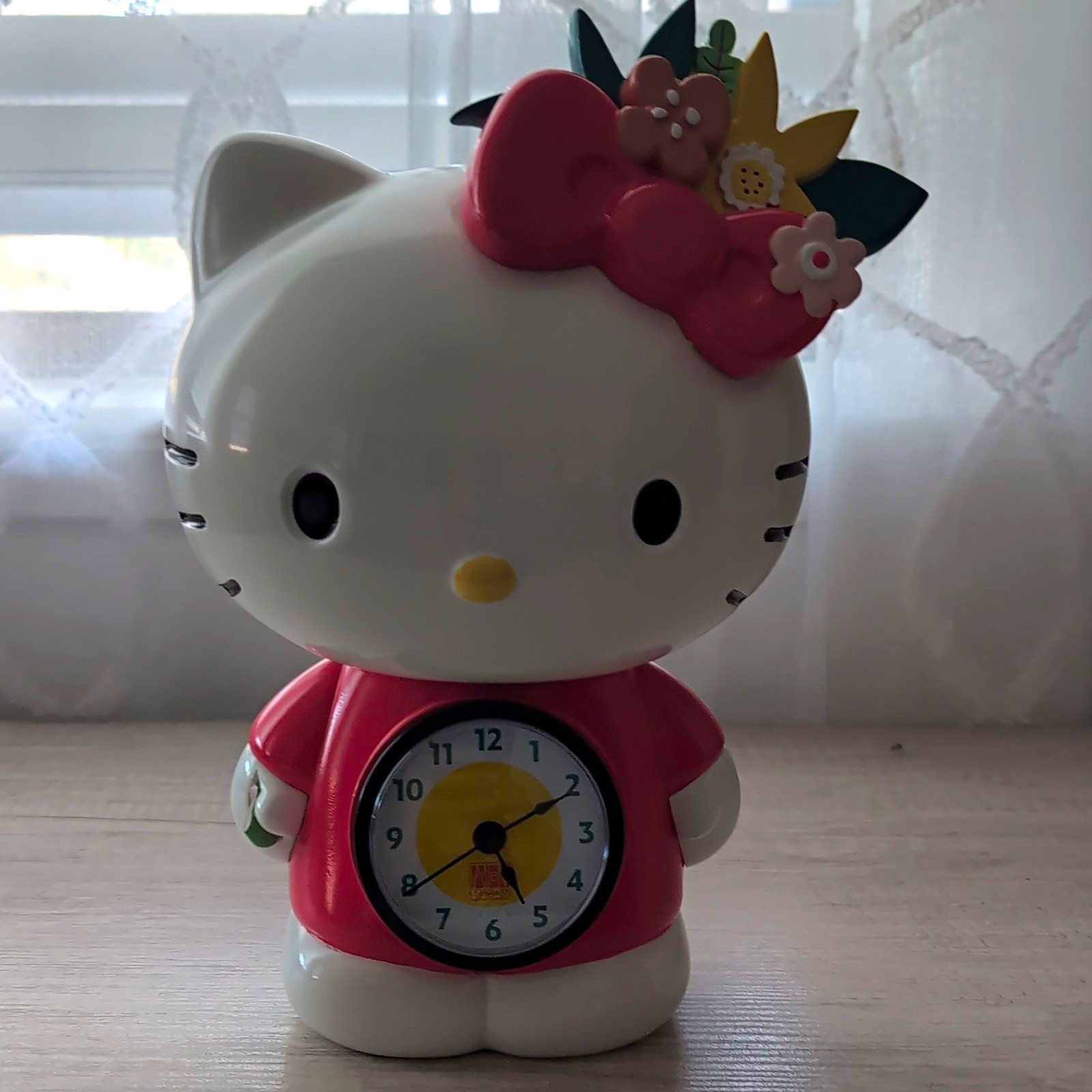 Sanrio Hello Kitty Analog Alarm Clock Figure Plastic White Pink Arabic Numerals