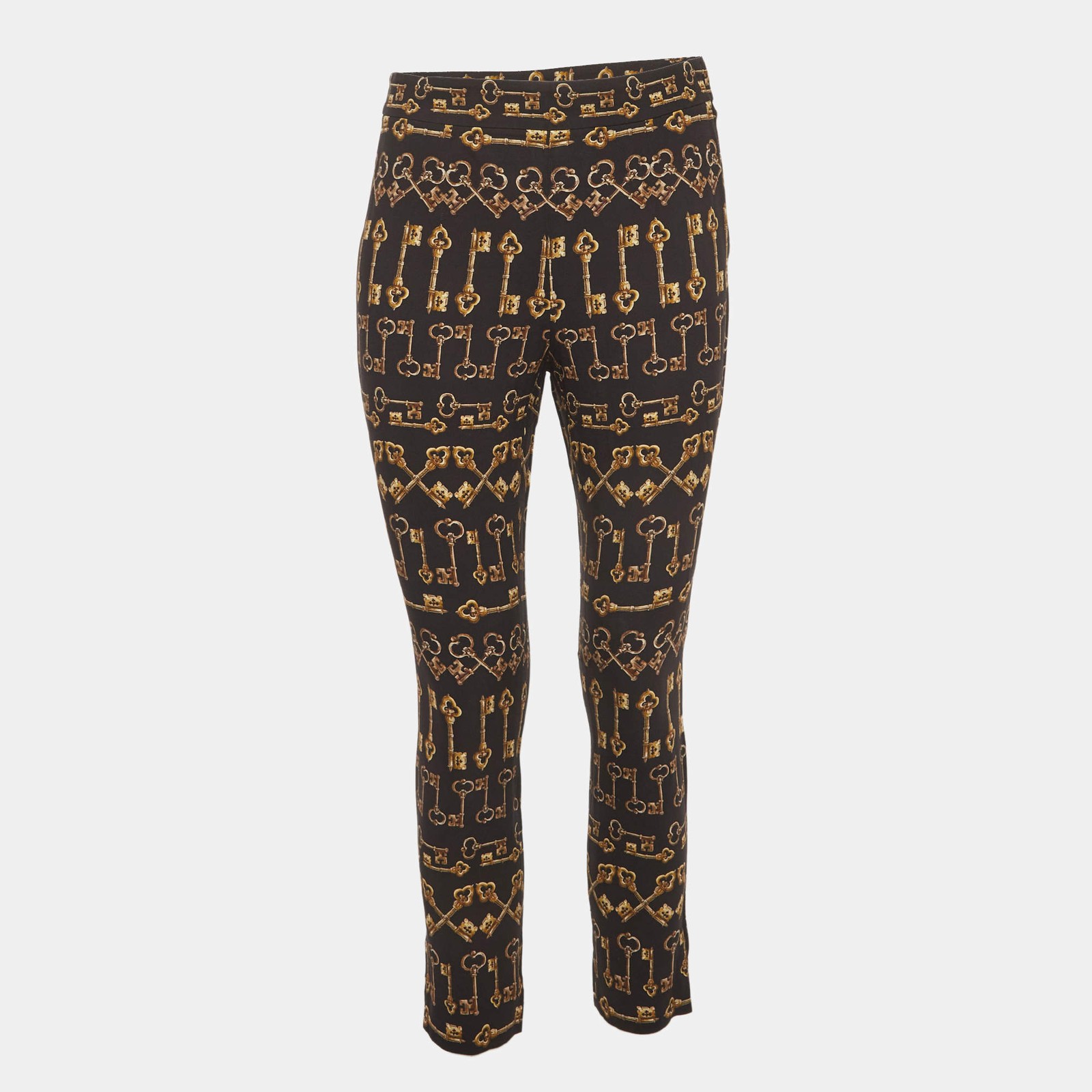 Dolce Gabbana Black Key Print Crepe Slim Fit Pants S