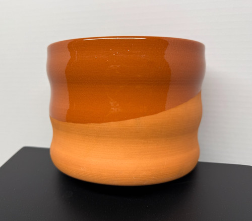 Round Planter Flower Pot Terracota w/ Dark Glaze 5" H x 6 1/2 W Cylinder