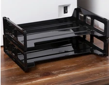 BRAND NEW Side Load Letter Desk Tray Two Tier Plastic - Black