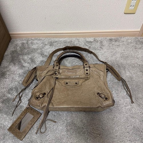 Balenciaga The City 115748 Leather Shoulder Handbag Beige Authentic