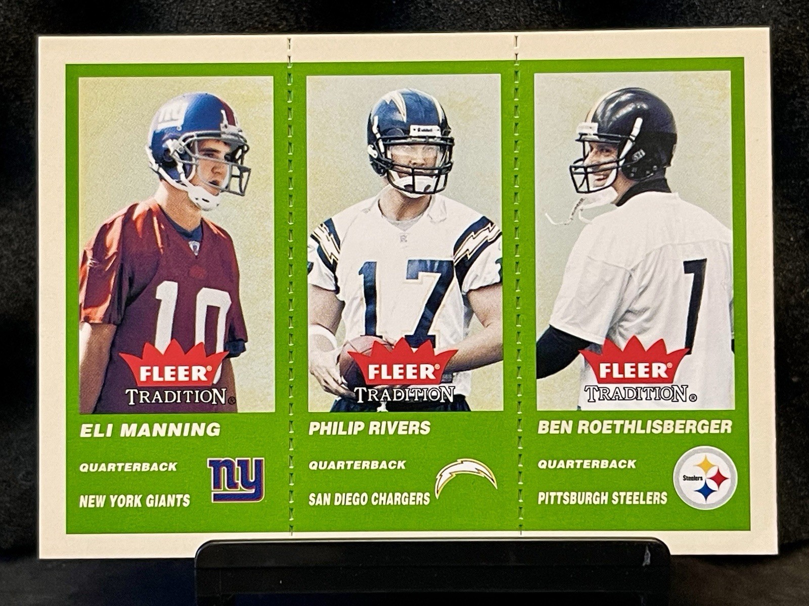 2004 Fleer Tradition #351 Eli Manning, Ben Roethlisberger Philip Rivers RC GREEN
