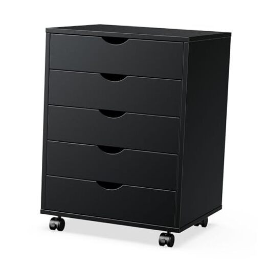 Wooden 5-Drawer File Cabinet 15.7D x 18.7W x 23.5H Black Storage Chest