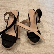 Women s Black Beige Wedge Heel Ankle Strap Op...