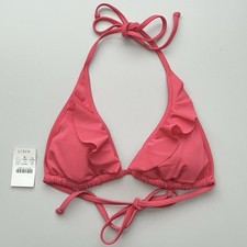 J.Crew Medium Pink Ruffle Triangle String Halter Bikini Top NWT