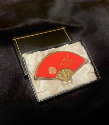 Pink Lady Fan Compact With Original Box Red Mid Century Asian