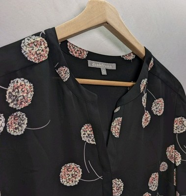 NWT Daniel Rainn Black Floral Koda Split Neck Roll Tab Sleeve Blouse Popover XXL