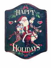 Vintage Holiday Greeting Santa Claus Sign, Christmas Decorative Sign 21  