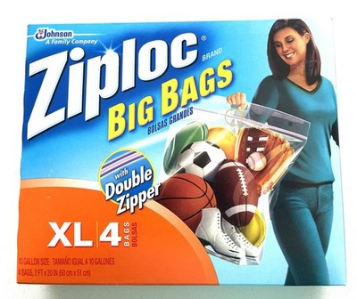 Ziploc Big Bags Double Zipper Storage XL 4 Bags 2011 New in Box 10 Gallon