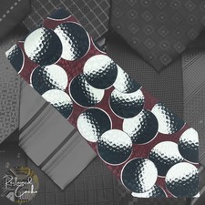Renaissance Mens Burgundy White Golf Balls Printed Necktie Classic Handmade Tie