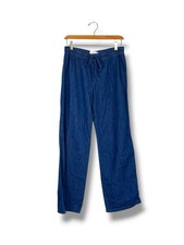 Zara Wide Leg Drawstring Denim Pants Pull-On Jeans Trouser Size 4 Pockets Chic