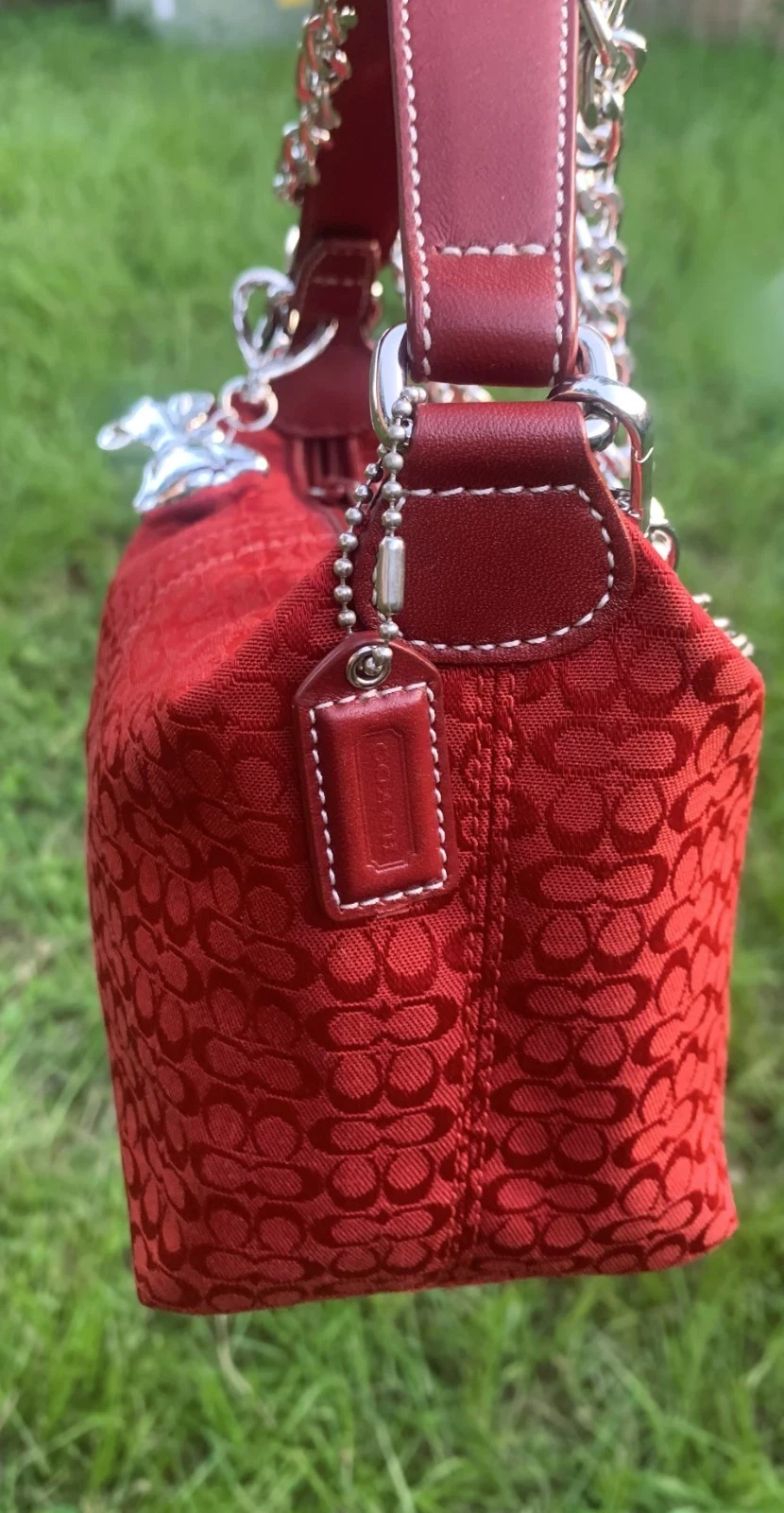 Borsa Coach Vintage Soho Rossa Hobo Tela Pelle Firmata a Mano