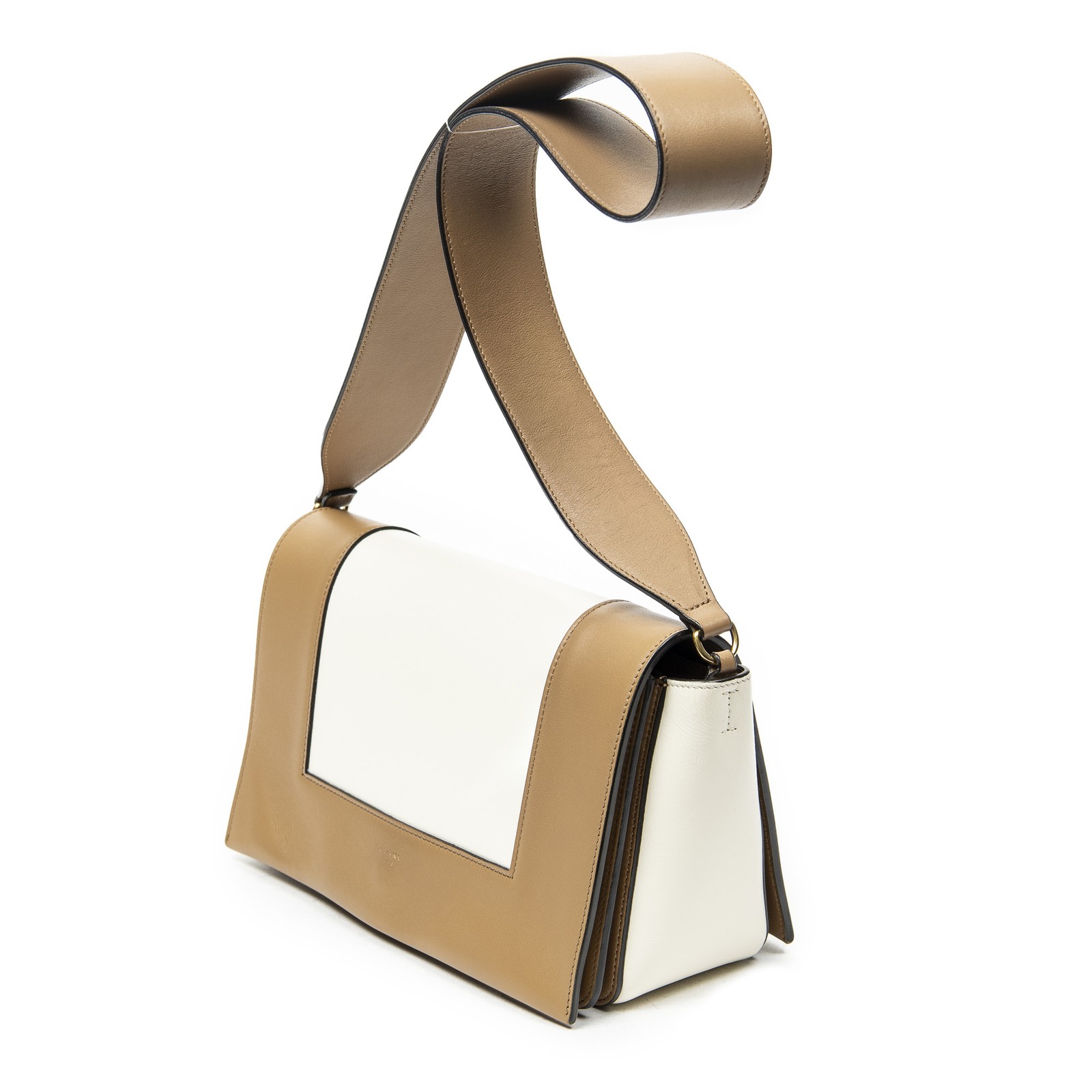 Celine Tan/Ivory Medium Frame Crossbody Shoulder Bag Calfskin Leather image 2