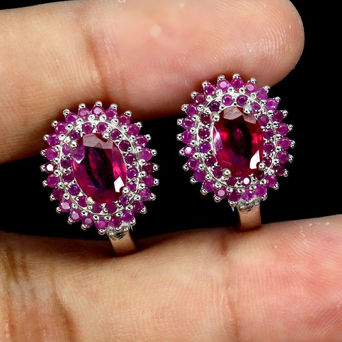 925 Sterling Silver Earrings Oval Ruby 7x5mm Ruby Natural Gemstone Jewelry - Picture 2 of 14