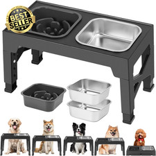 Dog Bowls, Pet Bowls, Elevated Dog Feeding Station, Adjustable Height with 2 Sta