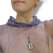 Silver Locket Necklace Gothic victorian revival book charm whimigoth fairy