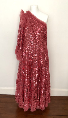 Needle & Thread Dress UK 22 US 18 Falling Leaves Sequin One Shoulder Gown Pink