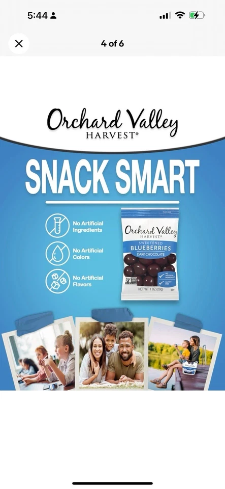 Mirtilos cobertos de chocolate amargo Orchard Valley Harvest, 1 onça (pacote com 15) - Imagem 4 de 4