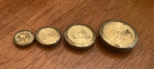 Vintage Lot of 4 Brass Scale Balance Weights -2oz 1oz .5oz .25oz