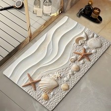 3D Beach Starfish Shell Non Slip Bath Mat Ocean Themed Bathroom Rug Decoraiton